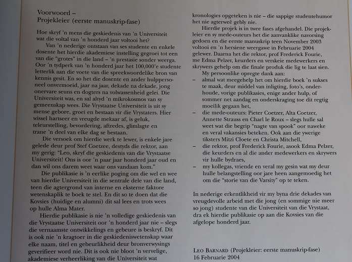 Van Sink tot Sandsteen tot Graniet. Die Universiteit van die Vrystaat se eerste 100 jaar