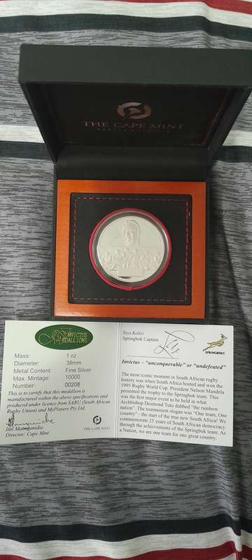 2019 rugby world cup Springbok invictus silver coin