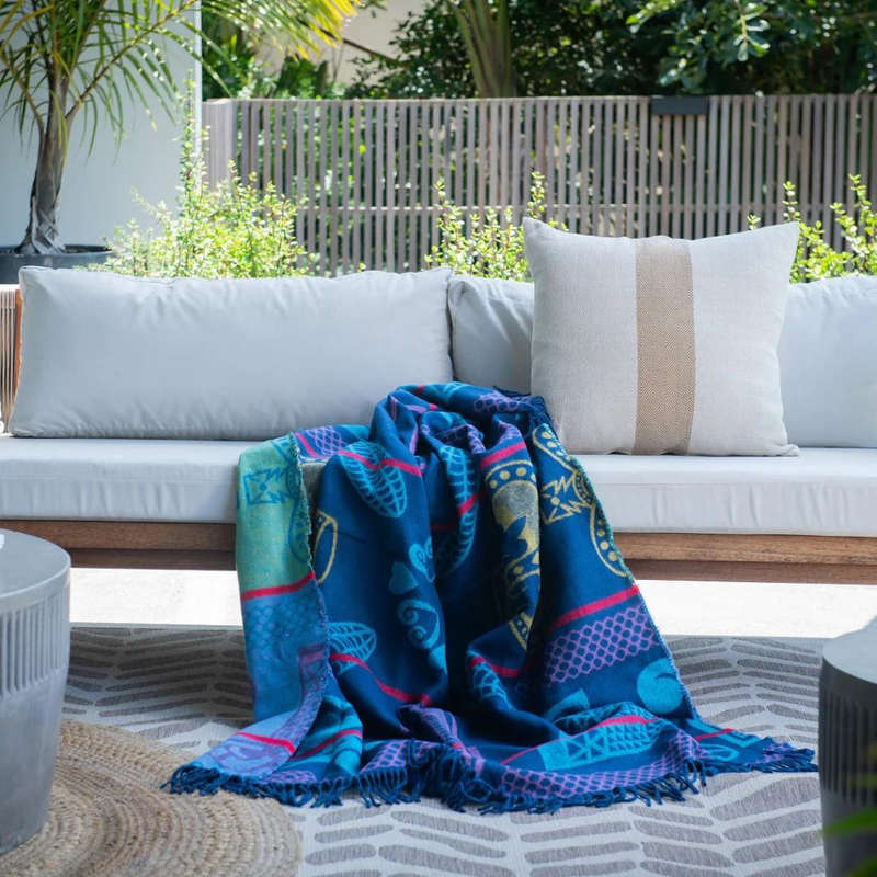 Basotho - Navy / Aquamarine 140 x 180cm / Blanket / Throw