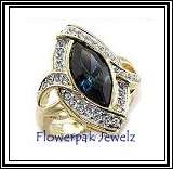 *LAST ONE**Stunning HUGE 3ct Sapphire diamond ring with cz sided diamonds, 14kt size7
