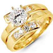 14k Yellow Gold Three Row Round CZ Wedding Ring