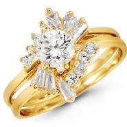 Round CZ 14k Yellow Gold Bridal Ring Set