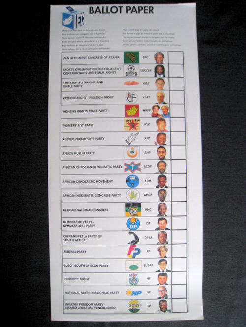 SOUTH AFRICA OFFICIAL 1994 BALLOT PAPER (with Nelson Mandela) - NOT a sample paper!