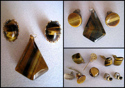 A COLLECTION of VINTAGE TIGER'S EYE JEWELLERY - 13 pieces