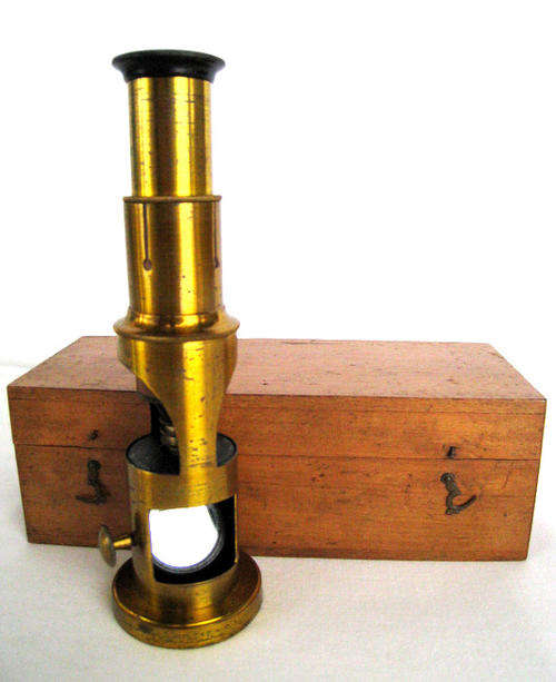 ANTIQUE FRENCH BRASS TRAVELLING DRUM MICROSCOPE - 1890's