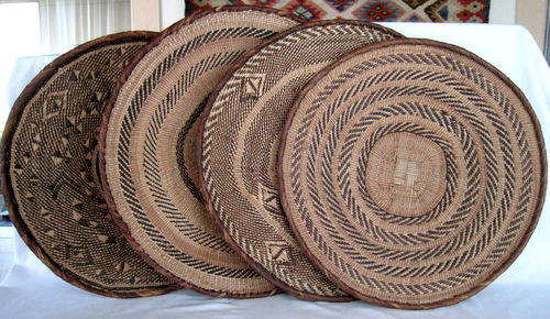 4 LOVELY FLAT AFRICAN GRASS BASKETS for the WALL