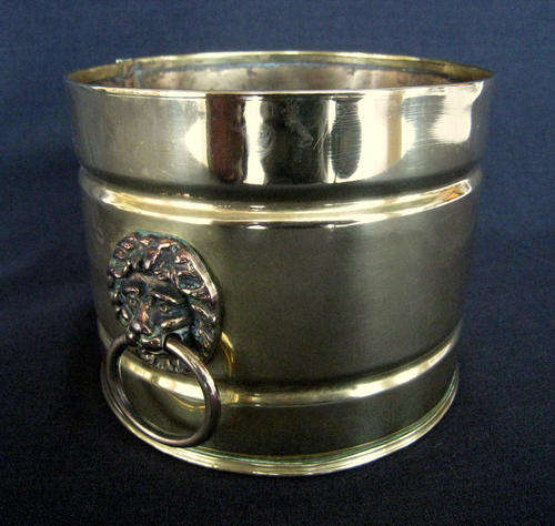 VINTAGE SOLID BRASS PLANTER with LION HEAD HANDLES