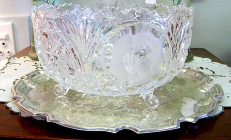 Exquisite large footed Rose Crystal Cut bowl