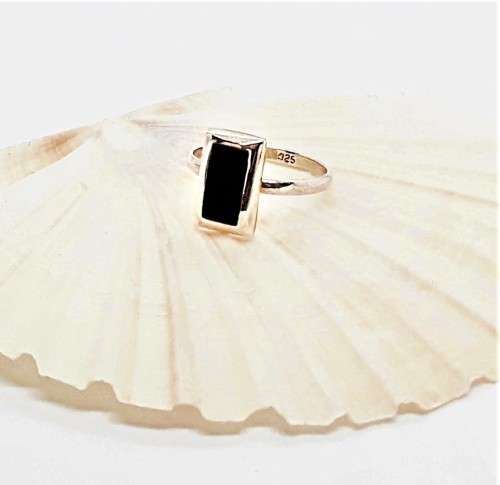 Black Onyx Sterling Silver Ring - Size M