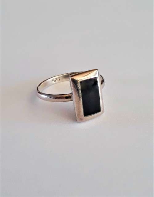 Black Onyx Sterling Silver Ring - Size M