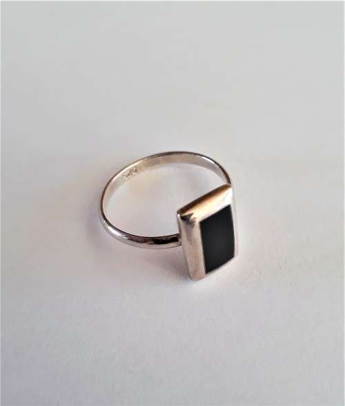 Black Onyx Sterling Silver Ring - Size M