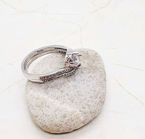 Zirconia Sterling Silver Wedding or Dress Ring/s Set - Size O.5