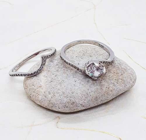 Zirconia Sterling Silver Wedding or Dress Ring/s Set - Size O.5