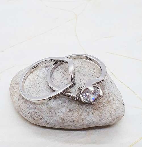 Zirconia Sterling Silver Wedding or Dress Ring/s Set - Size O.5