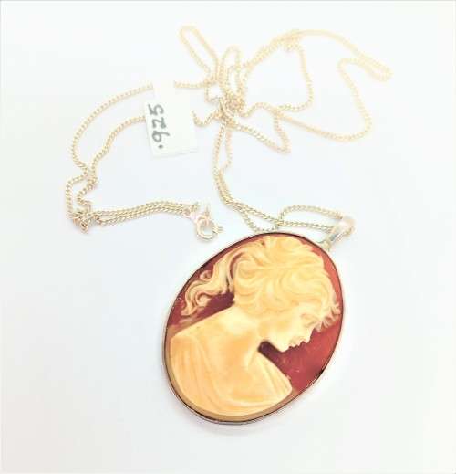 Sterling Silver Cameo Pendant with Sterling Silver Chain