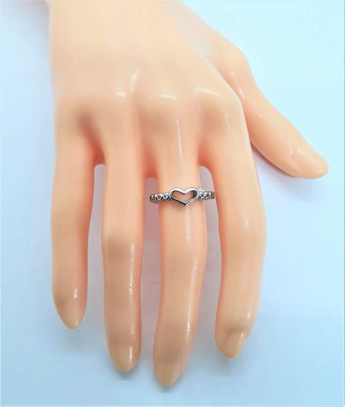 Adjustable Sweet Open-heart and Cubic Zirconia Sterling Silver Ring