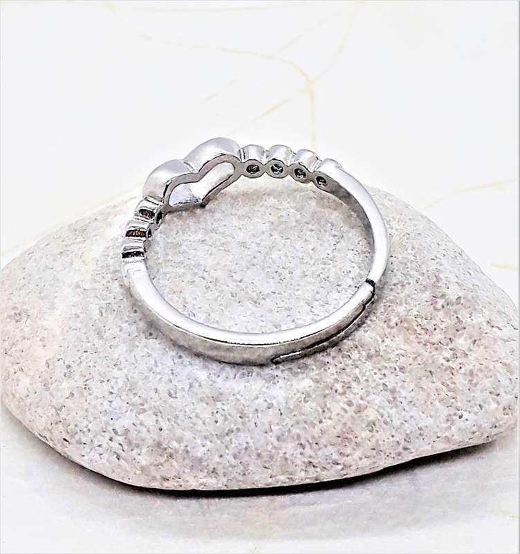Adjustable Sweet Open-heart and Cubic Zirconia Sterling Silver Ring