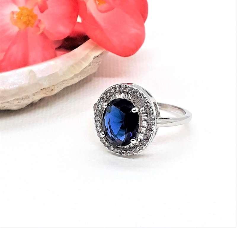 Royal Blue Cubic Zirconia Sterling Silver Filled Ring