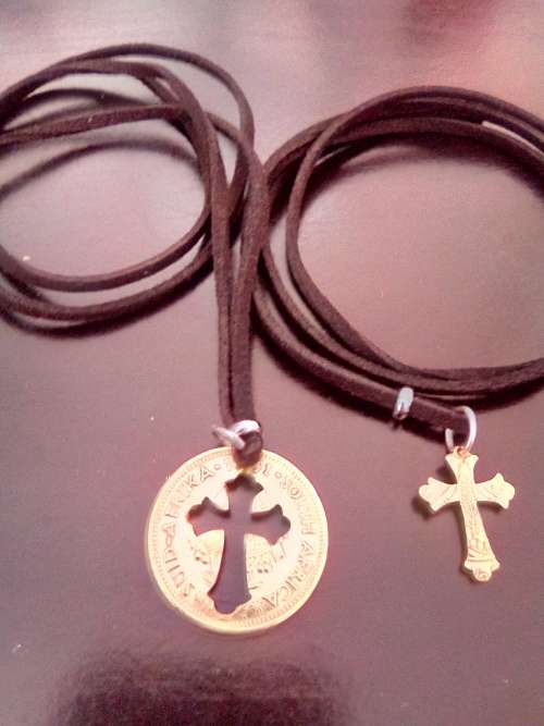 UNIQUE South African 1/2c coin cross pendants