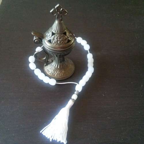 FABULOUS! GENUINE Greek Orthodox Censer And White Onyx Stone Prayer Beads