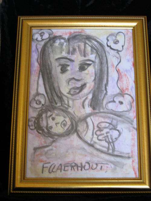 Original Father Frans Claerhout Pastel and Charcoal Drawing