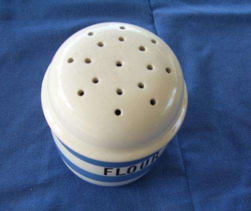 Flour Shaker by TG Green. England. 12cm High. Crazing on lid. 