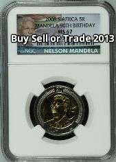 ## NEW COLOUR LABEL ##  2008 Mandela 90th Birthday R5 NGC MS67 ##