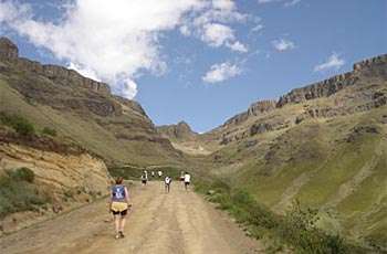 Looking up to the top of Sani Pass