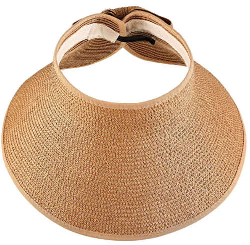 Women's Wide Brim Roll-up Straw Sun Visor Packable Foldable Sun Visor Beach Open Top Hat