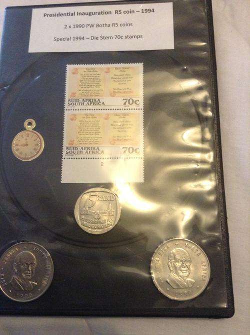 Nelson Mandela Presidential Inauguration 1994 coin with stamps