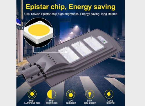 90W LED Solar Power Street Light, PIR Motion Sensor, Waterproof, Night Sensor with Remote