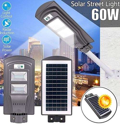 60W LED Solar Power Street Light, PIR Motion Sensor, Waterproof, Night Sensor