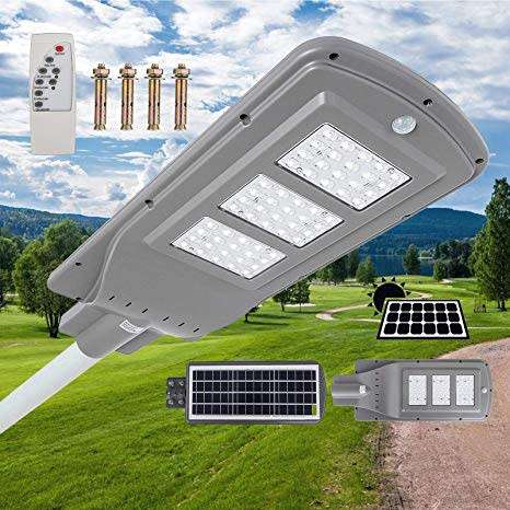 60W LED Solar Power Street Light, PIR Motion Sensor, Waterproof, Night Sensor with Remote Control