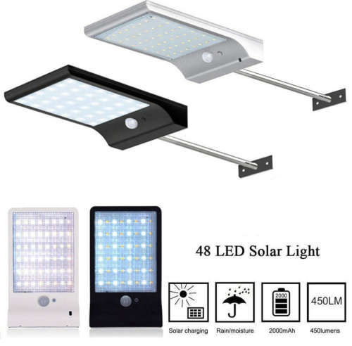 48 LED Waterproof Solar Powered Motion Sensor Wall Light with Mounting Pole - 450 Lumen
