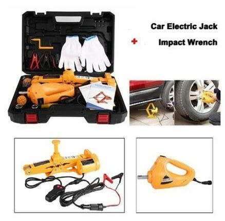 2 Ton Automotive Electric Scissor-Type Car Jack & 12V Impact Wrench Combo Set - Great Investment!