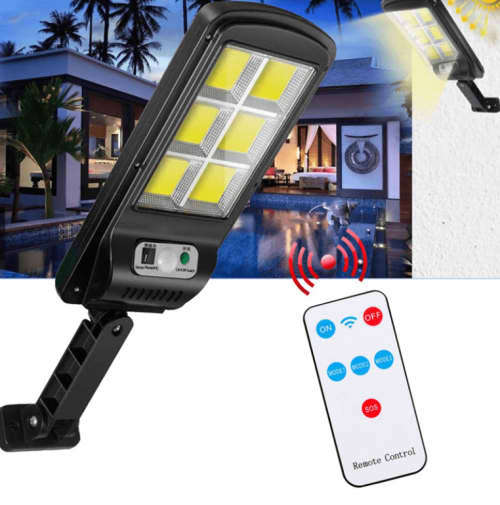 120 LED Solar Wall/Street Light with Remote Control - 120° Wide Angle - PIR Motion Sensor