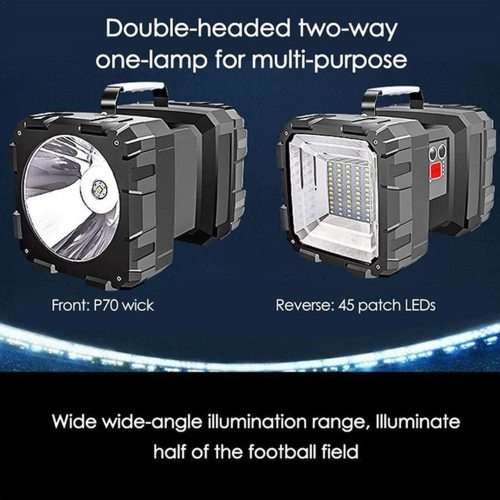 Super Bright Rechargeable Double Head LED Flashlight/Worklight - Built In Power Bank - 7 Light Modes