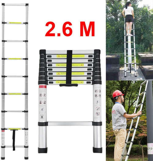2.6m Aluminium Telescopic Ladder - Compact Design - Light Weight