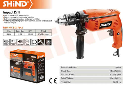 SHIND 550W Impact Drill - 13mm Chuck - Variable Speed - Soft Grip
