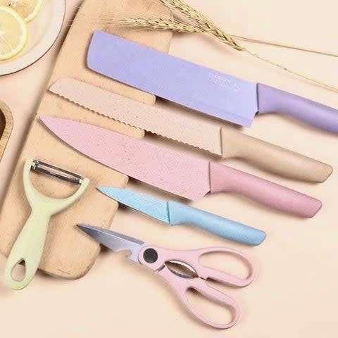 6 Piece Non-Stick Kitchen Knife Set  Pastel