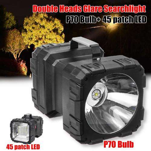 Super Bright Rechargeable Double Head LED Flashlight/Worklight - Built In Power Bank - 800m Beam