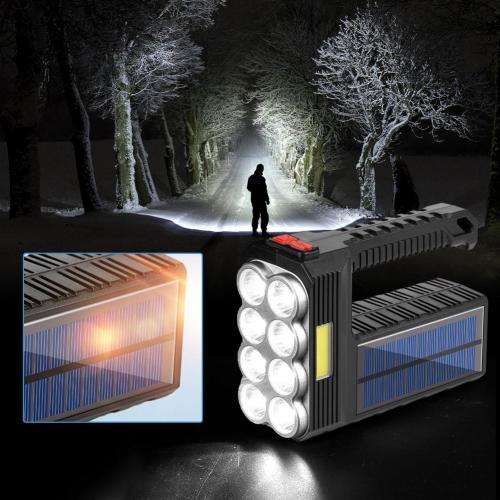 Solar + USB Charged Multifunctional Searchlight - 8 LED + COB - 3 Modes - Super Bright