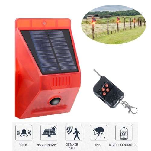 Solar Powered Beam - Remote Controlled - Sensor Activated - Built In 129db Alarm Siren