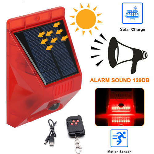 Solar Powered Beam - Remote Controlled - Sensor Activated - Built In 129db Alarm Siren