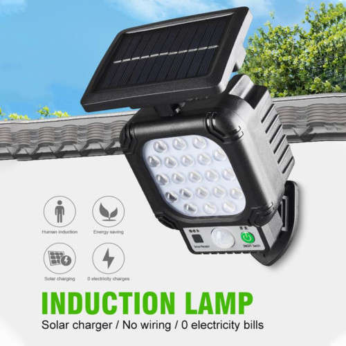 JX966B 21 LED Solar Wall/Street Induction Light - 120° Wide Angle - PIR Motion Sensor