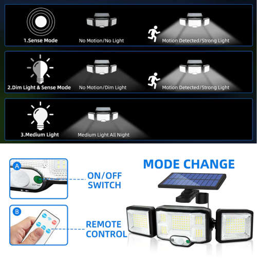 25W LED Split Solar Flood Light - 3 Adjustable Heads - 3 Modes - 136LED