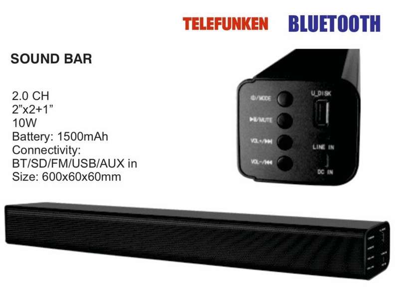Telefunken 2.0CH Soundbar - Bluetooth - FM Radio - USB - Aux In - SD