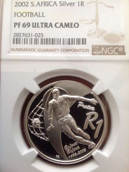2002 SA silver R1 FOOTBALL PF69 ULTRA CAMEO