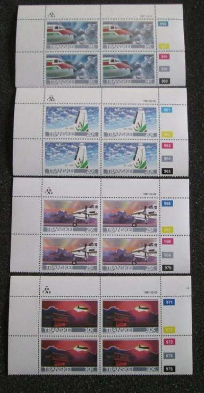 TRANSKEI 1987 TRANSKEI AIRWAYS SET OF 4 MNH CONTROL BLOCKS OF 4