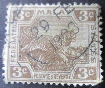 Federated Malay States 1904 -1909 Tiger - Different Watermark 3c used